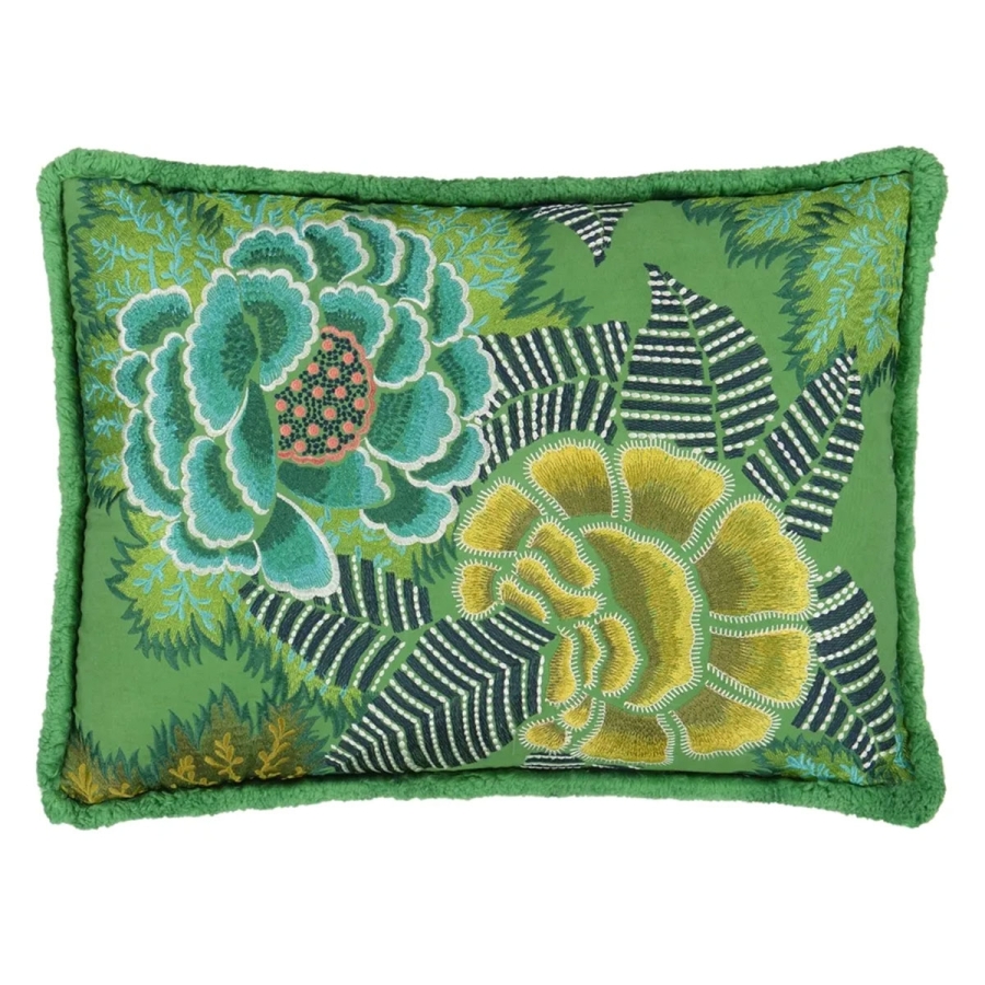Декоративная подушка Designers Guild CCDG1468 Rose De Damas Embroidered Jade Cotton Cushion с лицевой стороны