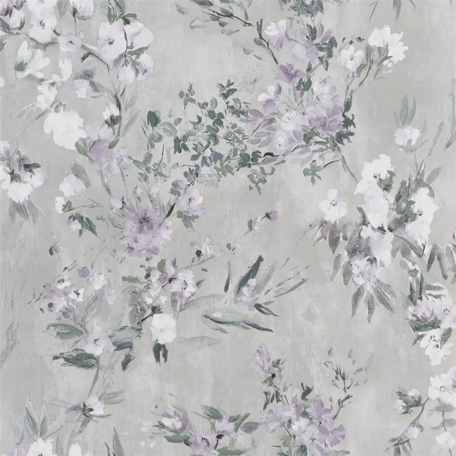 Обои флизелиновые Designers Guild PDG1024/03 Faience Silver коллекции The Edit - Flowers Wallpaper Volume I