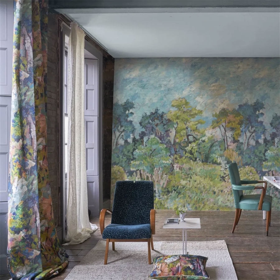 Панно Foret Impressionniste Grasscloth Celadon в интерьере