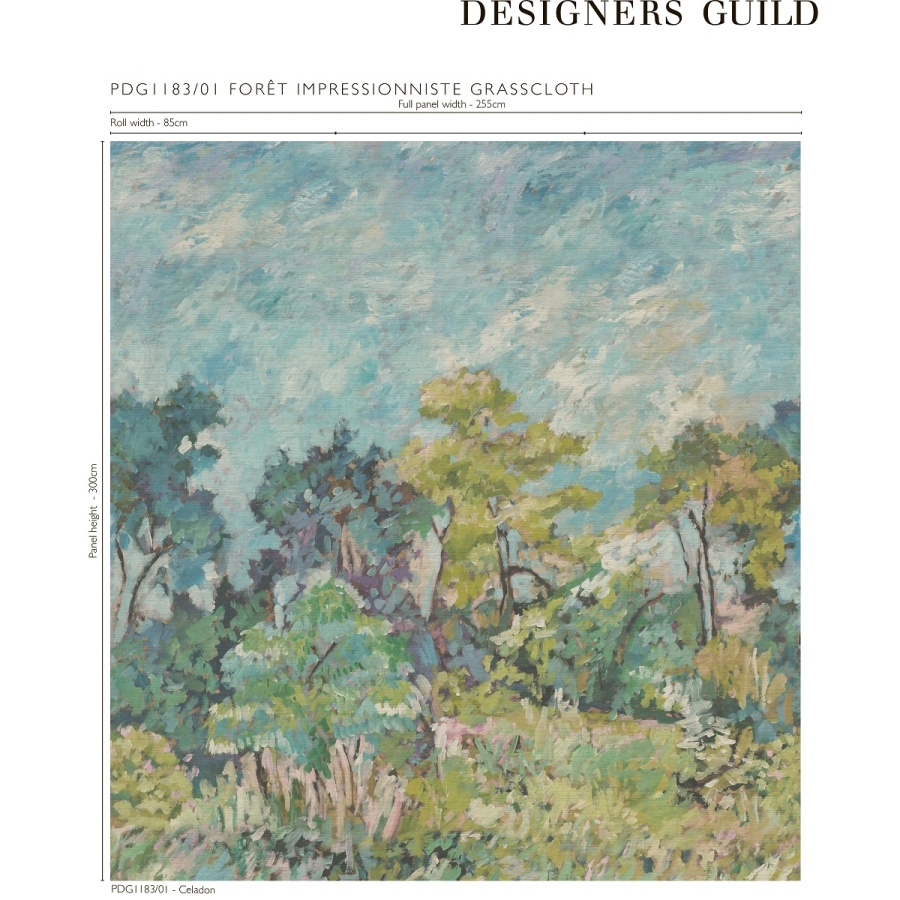 Размер панно Foret Impressionniste Grasscloth Celadon