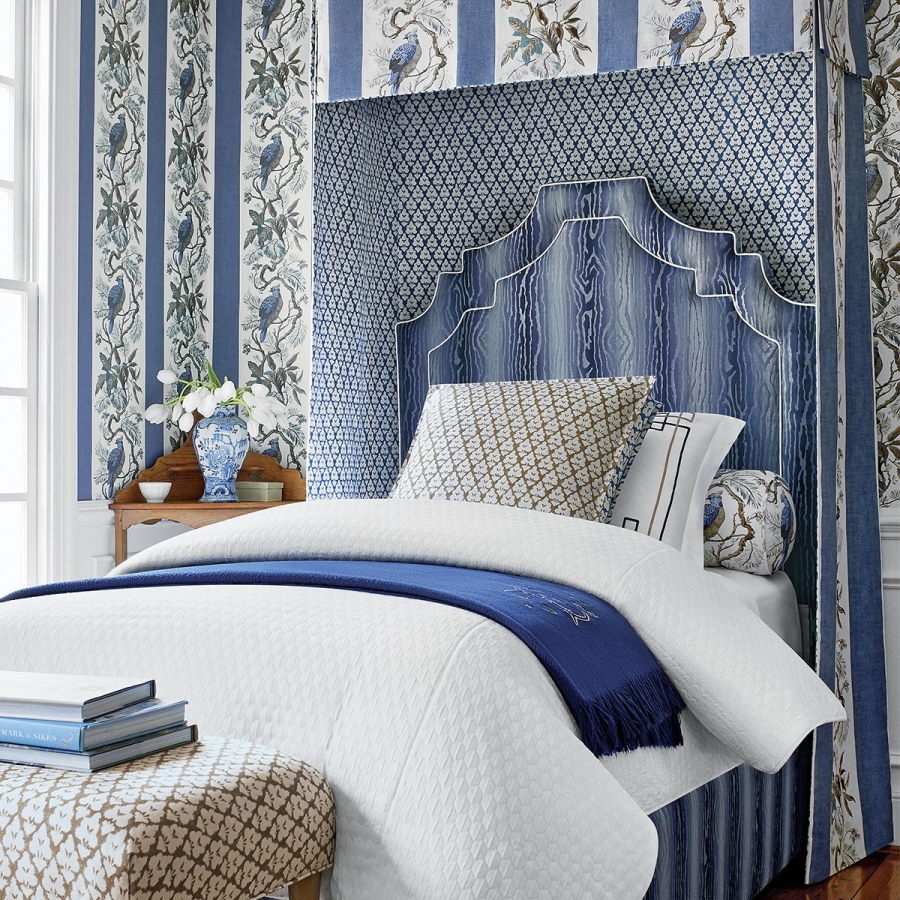 Обои бумажные Thibaut T10861 Williamson Blue коллекции Heritage в интерьере