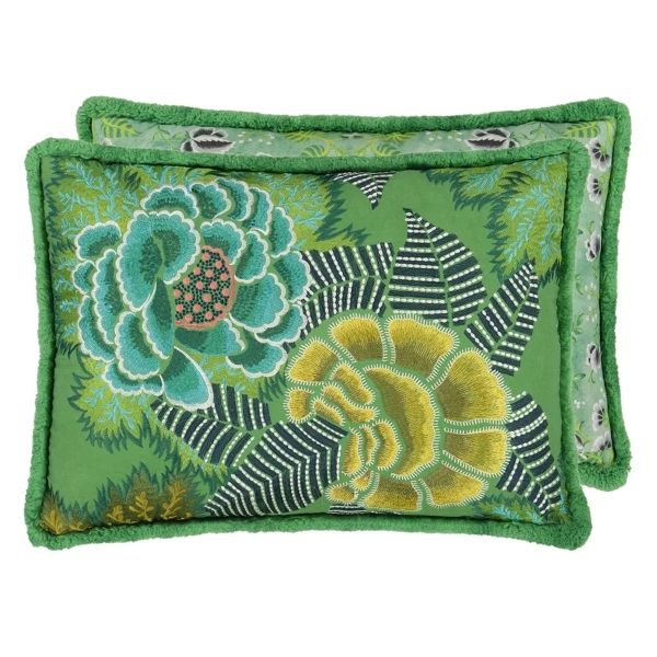 Декоративная подушка Designers Guild CCDG1468 Rose De Damas Embroidered Jade Cotton Cushion