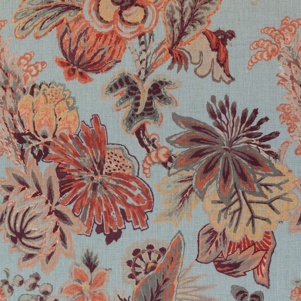 Ткань Thibaut F910215 Floral Gala Blue and Cinnamon коллекции Colony