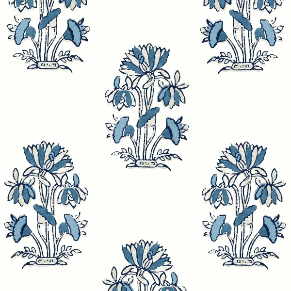Обои бумажные Thibaut T13204 Lily Flower Blue and White коллекции Mesa