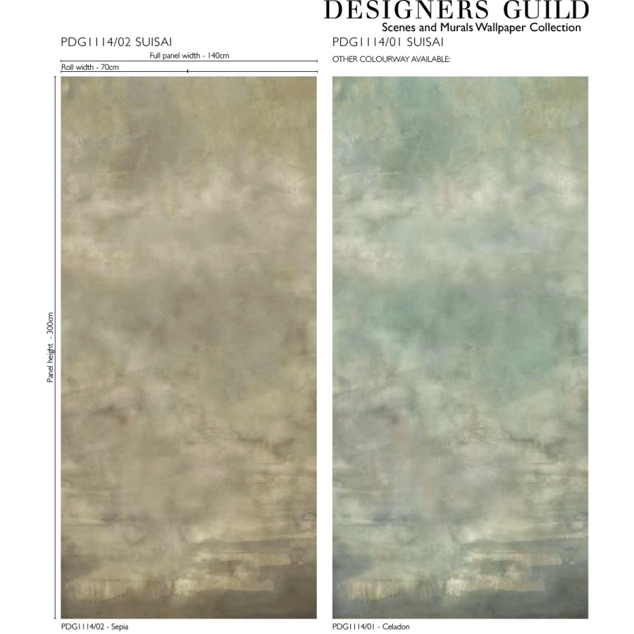 Размер панно Designers Guild PDG1114/02 Suisai Sepia