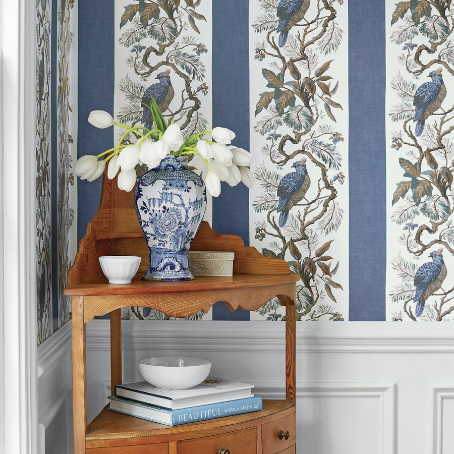 Обои бумажные Thibaut T10861 Williamson Blue в интерьере