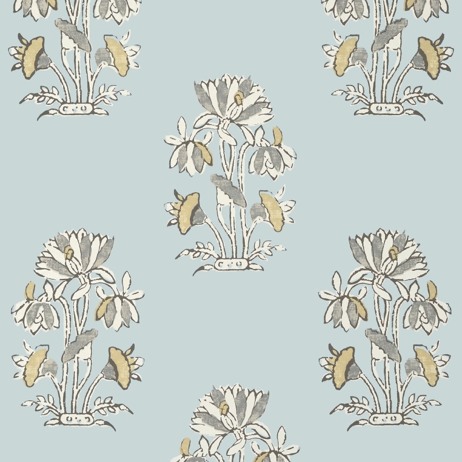 Обои бумажные Thibaut T13201 Lily Flower Spa Blue коллекции Mesa