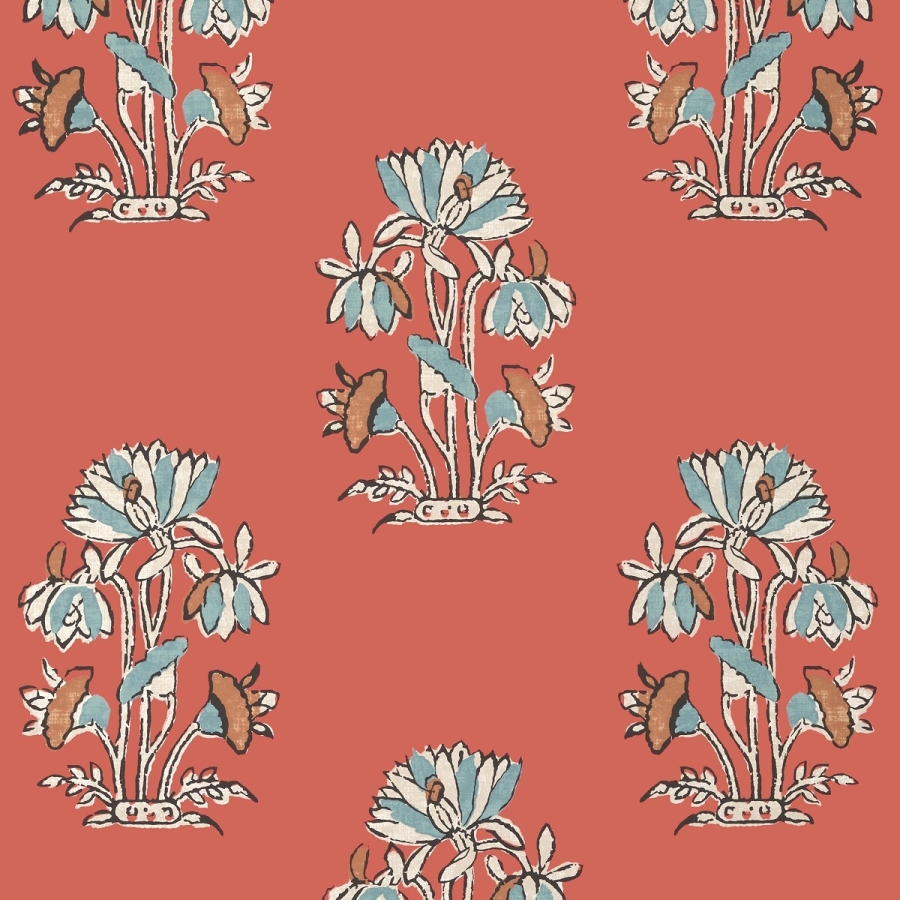 Обои бумажные Thibaut T13205 Lily Flower Coral коллекции Mesa