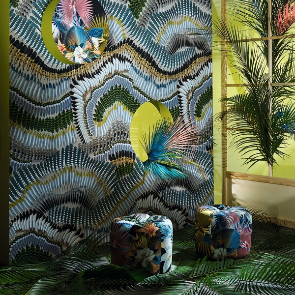 Ткань Christian Lacroix FCL7052/02 Oiseau De Bengale Marais коллекции L'odyssée в интерьере